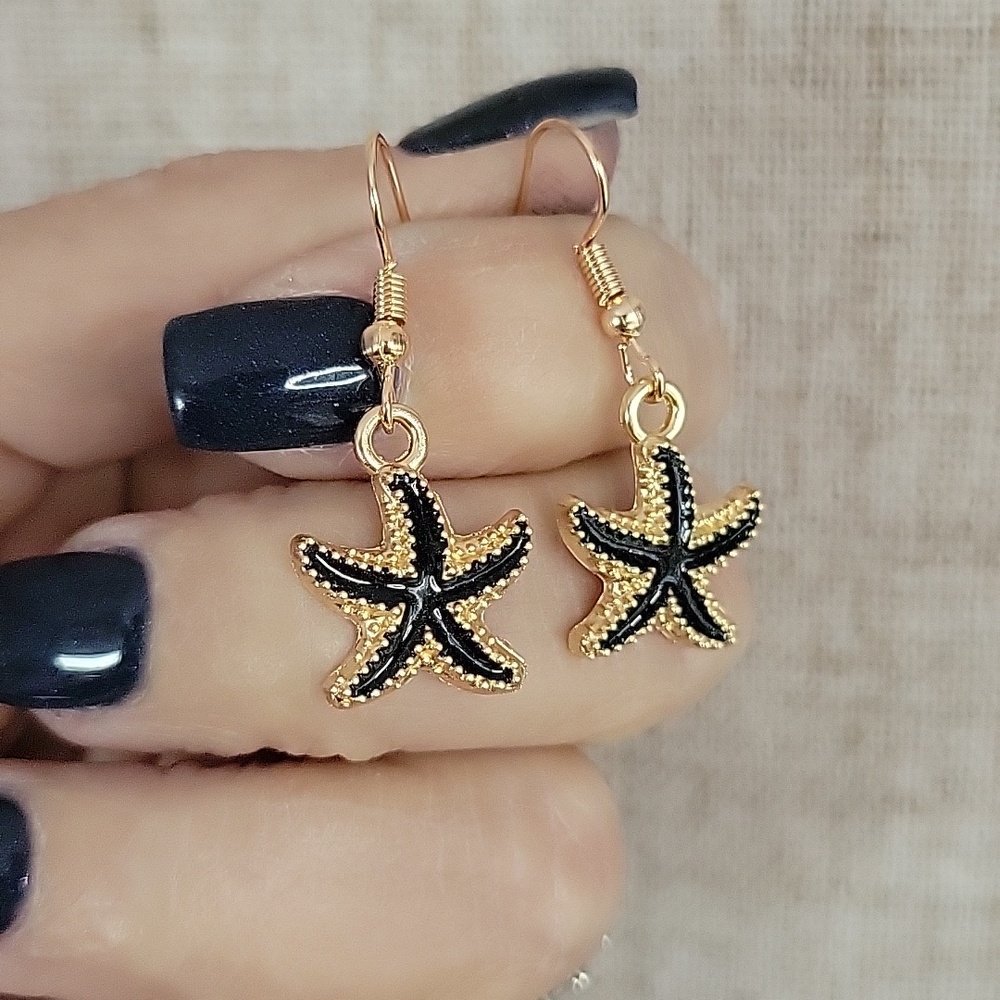 Black Starfish Charm Dangle Earrings